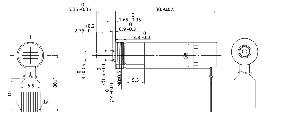 Brush DC Motor Size 8mm Dimensional Drawing